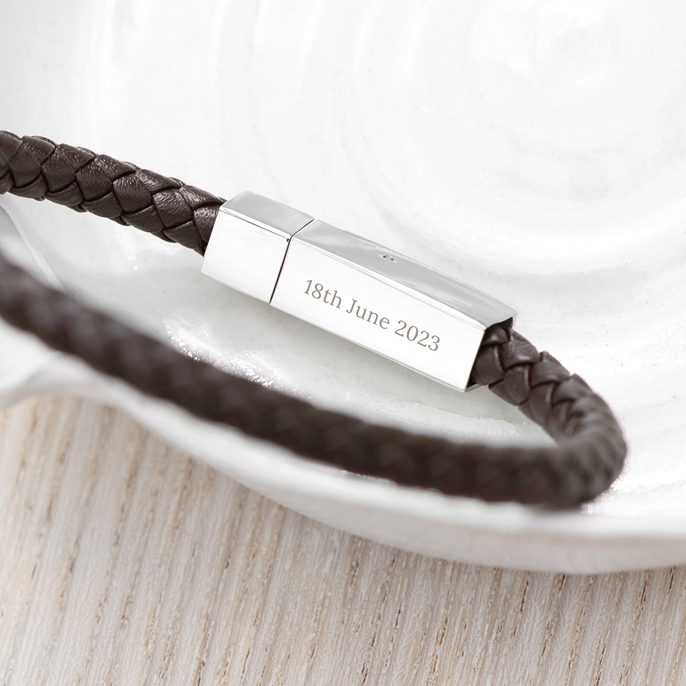 Personalised Men’s Leather Anchor Bracelet With Tube Clasp Personalised Men's Leather Anchor Bracelet With Tube Clasp