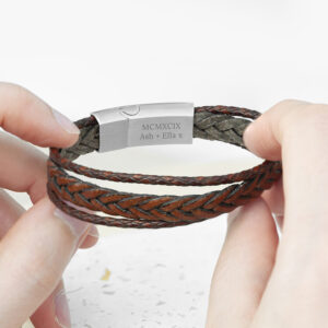 Personalised Men’s Woven Layered Brown Leather Bracelet Personalised Men's Woven Layered Brown Leather Bracelet