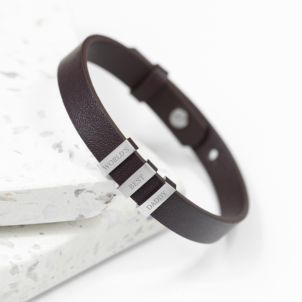 Personalised Men’s Soho Tag Brown Leather Bracelet Personalised Men's Soho Tag Brown Leather Bracelet