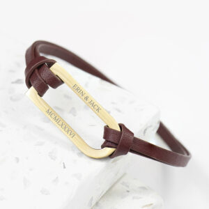 Personalised Men’s Shoreditch Gold Bar Brown Leather Bracelet Personalised Men's Shoreditch Gold Bar Brown Leather Bracelet