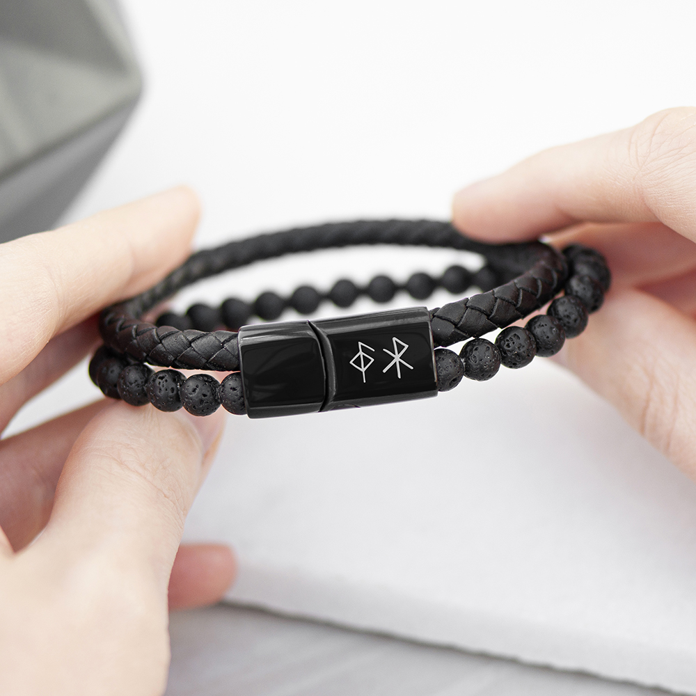 Personalised Men's Black Rune Duo Bracelet