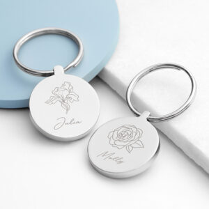 Personalised Round Birth Flower Keyring