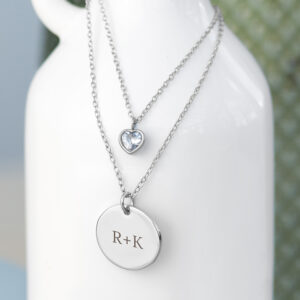 Personalised Layered Crystal Heart and Disc Necklace Personalised Layered Crystal Heart and Disc Necklace