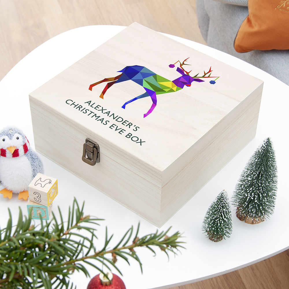 Personalised Geometric Reindeer Christmas Eve Box – Medium Personalised Geometric Reindeer Christmas Eve Box - Medium