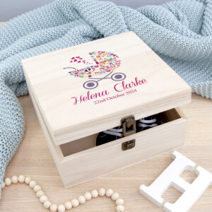 Personalised Pram Baby Girl Memory Box – Medium Personalised Pram Baby Girl Memory Box - Medium