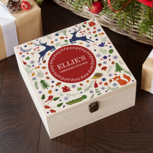 Personalised Festive Woodland Red Christmas Eve Box - Medium