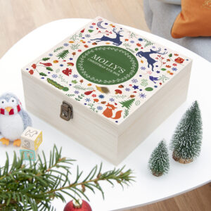 Personalised Festive Woodland Green Christmas Eve Box - Medium