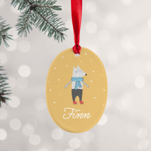 Personalised Winter Wolf Ceramic Decoration