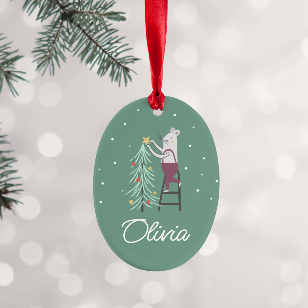 Personalised Christmas Mouse Ceramic Decoration