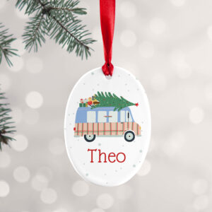 Personalised Christmas Tree Van Ceramic Decoration