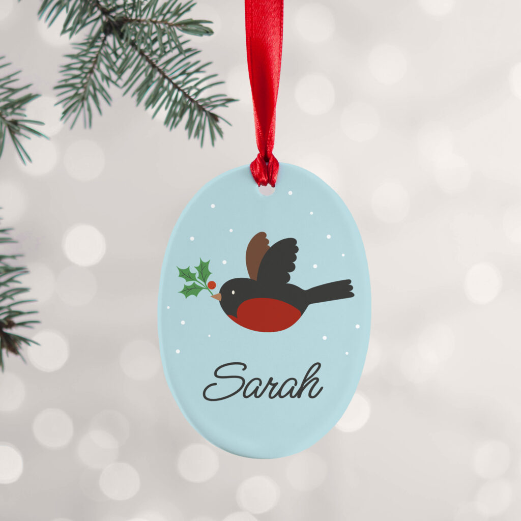 Personalised Holly Robin Christmas Decoration