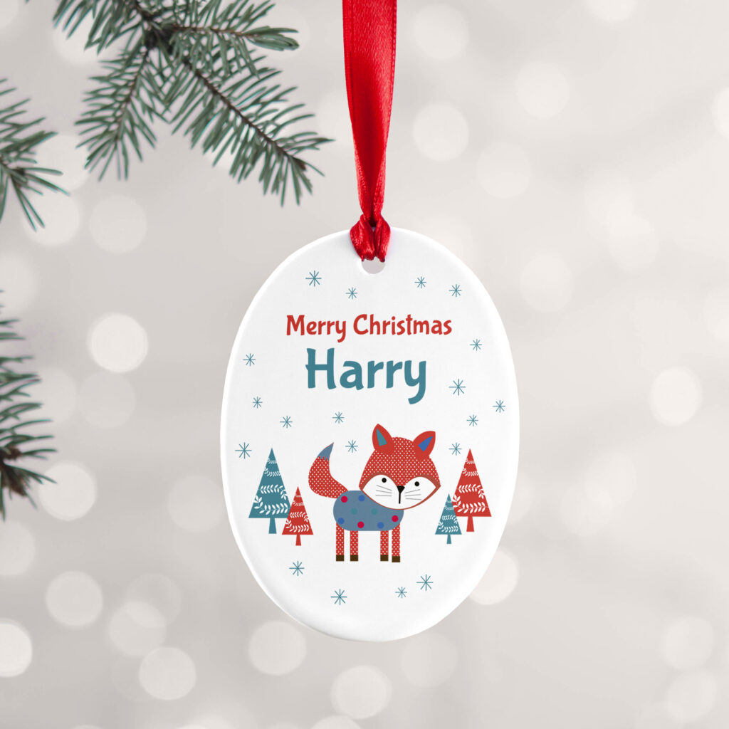 Personalised Winter Fox Ceramic Decoration