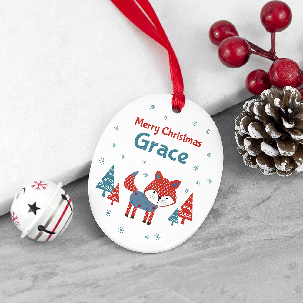 Personalised Winter Fox Ceramic Decoration Personalised Winter Fox Ceramic Decoration