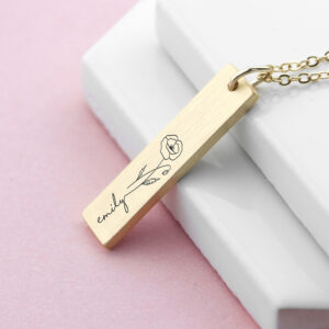 Personalised Birth Flower Bar Necklace Personalised Birth Flower Bar Necklace