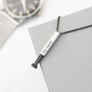 Personalised Black and Silver Square Hidden Message Capsule Men’s Necklace Personalised Black and Silver Square Hidden Message Capsule Men's Necklace