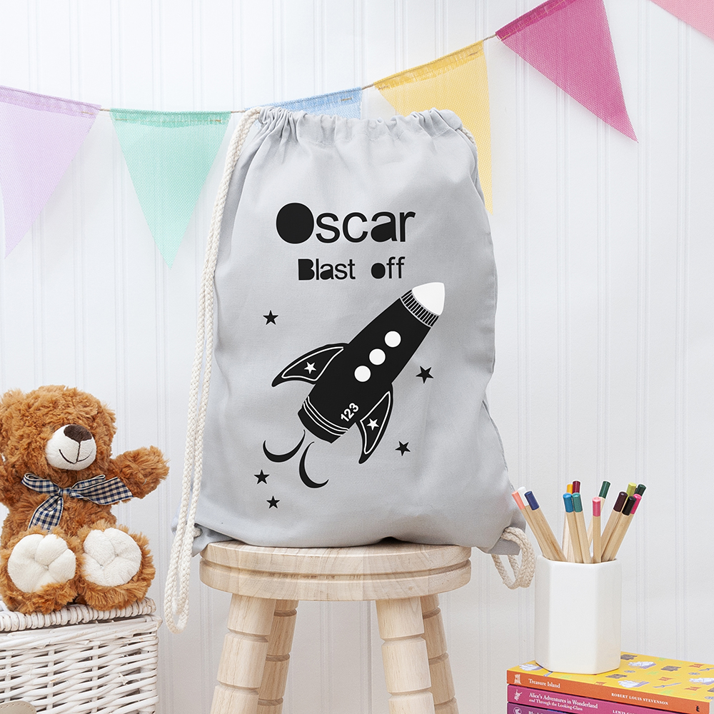 Personalised Children’s Space Rocket PE Kit Bag Personalised Children's Space Rocket PE Kit Bag