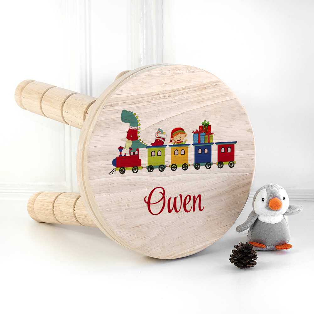 Personalised Christmas Train Wooden Stool Personalised Christmas Train Wooden Stool