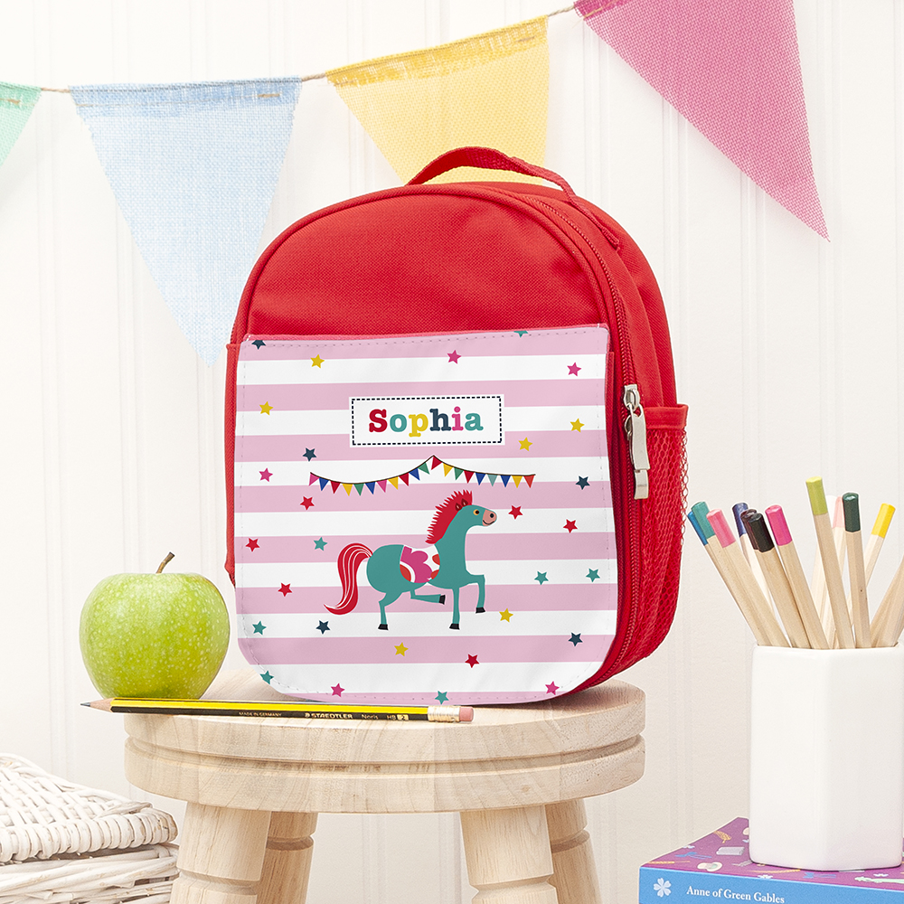 Personalised Circus Themed Red Lunch Bag