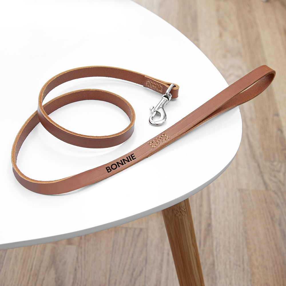 Personalised Classic Brown Leather Dog Lead