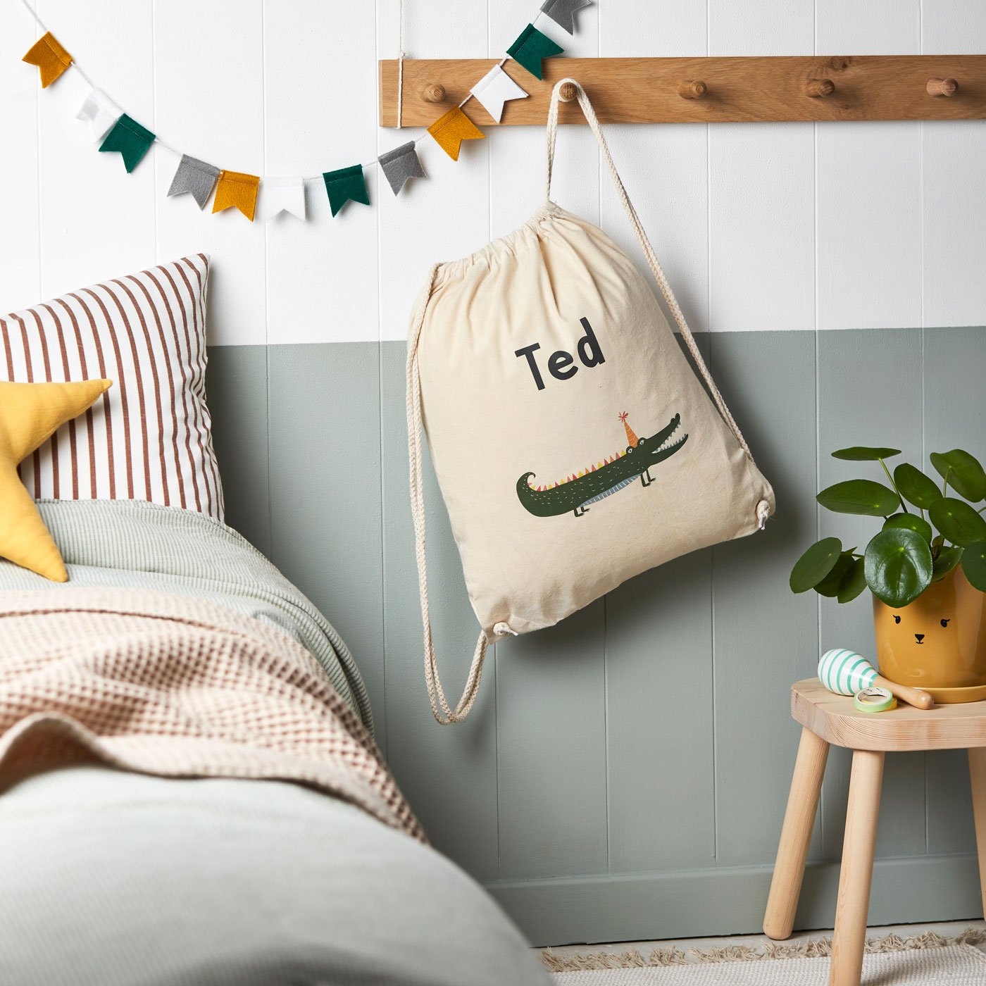 Personalised Crocodile Cotton Nursery Bag Personalised Crocodile Cotton Nursery Bag