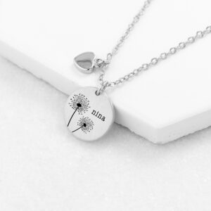 Personalised Dandelion Matte Heart & Disc Necklace Personalised Dandelion Matte Heart & Disc Necklace