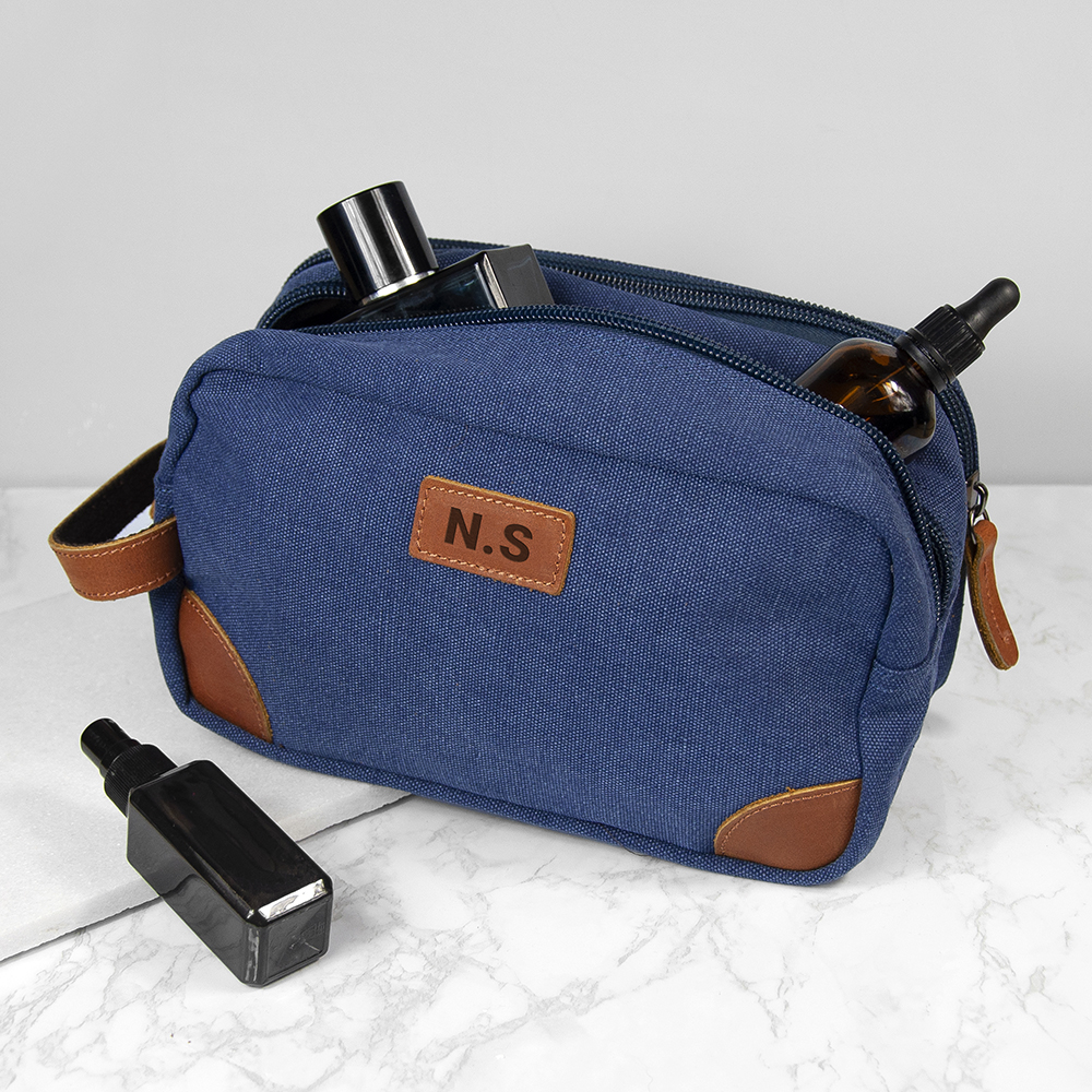 Personalised Deluxe Denim Wash Bag Blue