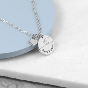 Personalised Dual Hearts Polished Heart & Disc Necklace Personalised Dual Hearts Polished Heart & Disc Necklace