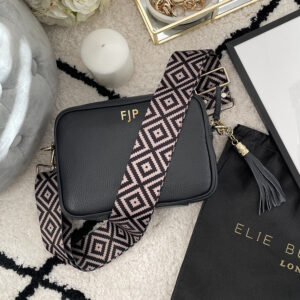 Personalised Elie Beaumont Black Bag with Blue Diamond Strap Personalised Elie Beaumont Black Bag with Blue Diamond Strap