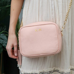 Personalised Elie Beaumont Pink Bag with Gold Chain Strap Personalised Elie Beaumont Pink Bag with Gold Chain Strap