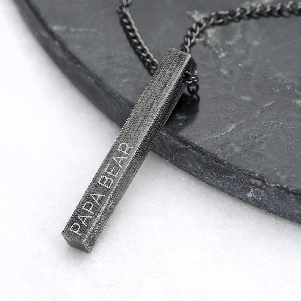 Personalised Father’s Day Men’s Brushed Gunmetal Solid Bar Necklace Personalised Father's Day Men's Brushed Gunmetal Solid Bar Necklace