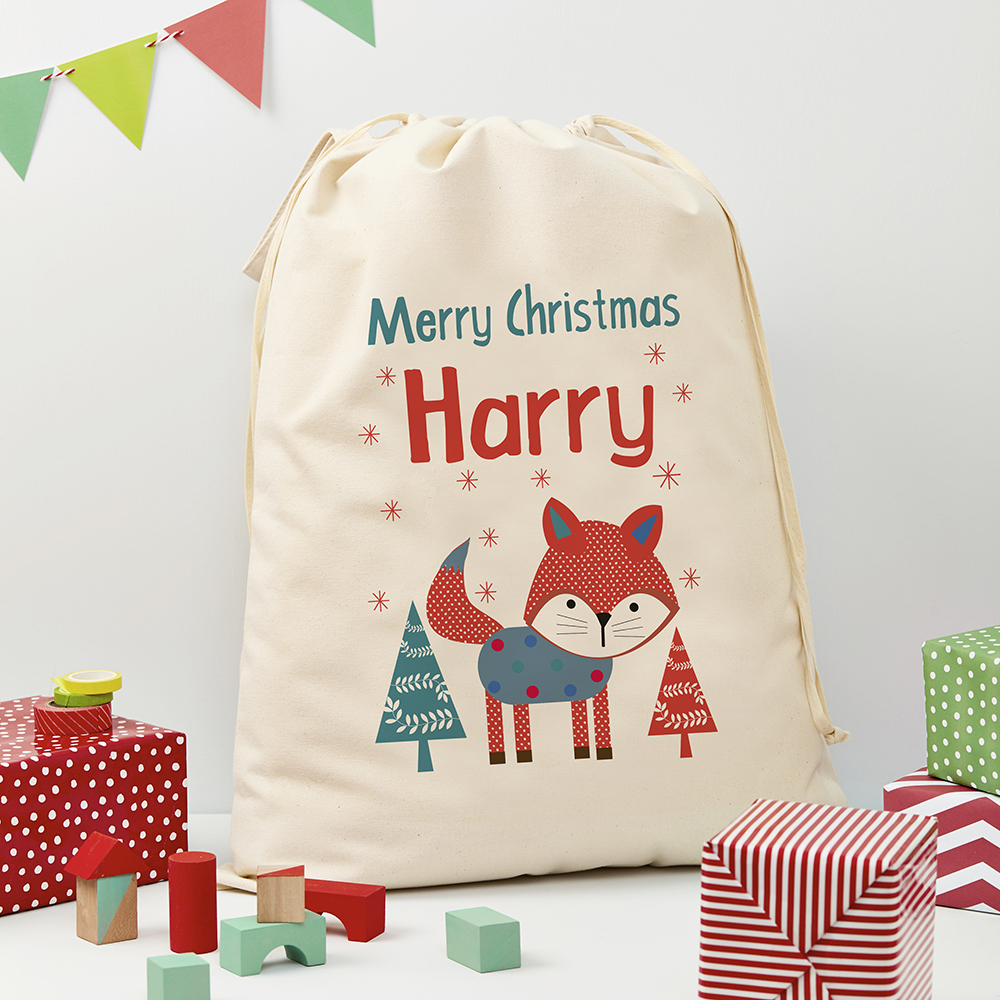 Personalised Festive Fox Christmas Sack Personalised Festive Fox Christmas Sack