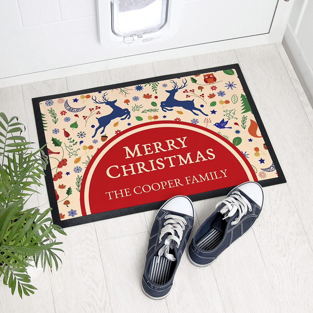 Personalised Festive Reindeer Christmas Indoor Doormat