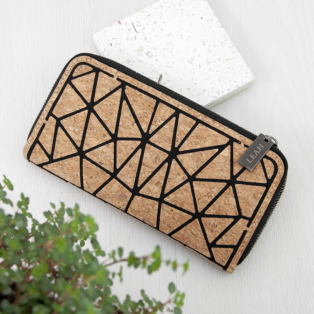 Personalised Geometric Cork Zip Wallet