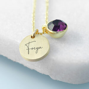 Personalised Gold Birthstone Crystal and Disc Necklace Personalised Gold Birthstone Crystal and Disc Necklace