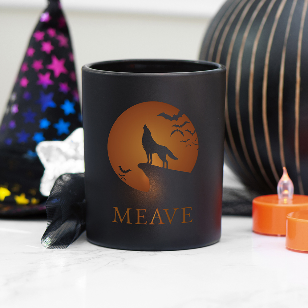 Personalised Halloween Howling Wolf Candle Holder