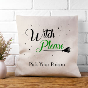 Personalised Halloween Witches Broom Cushion Cover