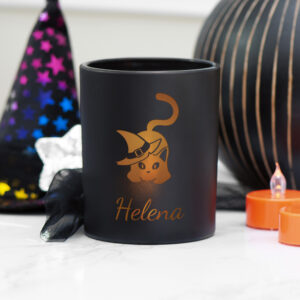 Personalised Halloween Witches Cat Candle Holder Personalised Halloween Witches Cat Candle Holder