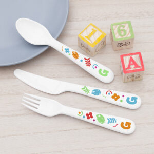 Personalised Kids Colourful Shapes Cutlery Set - Plastic