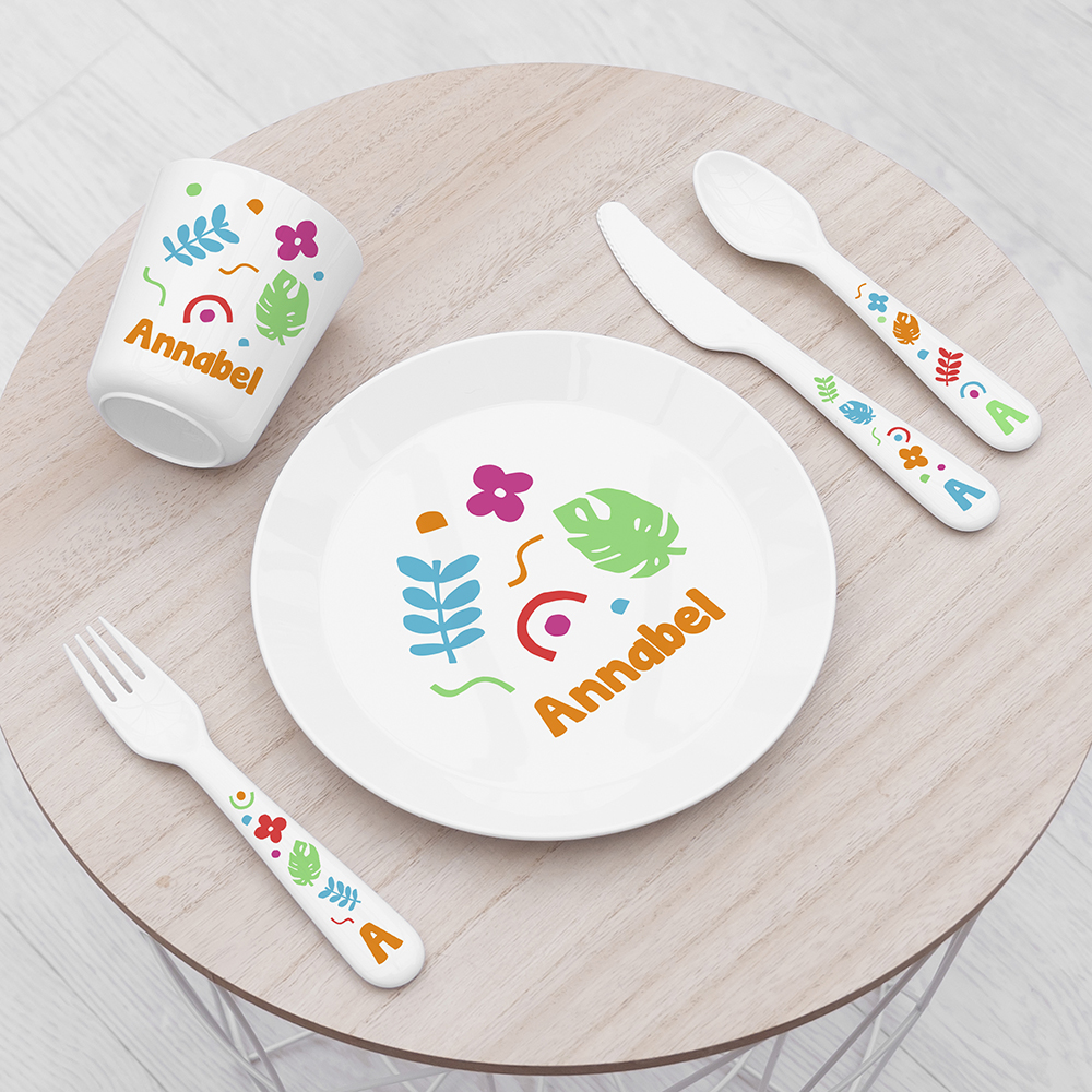 Personalised Kids Colourful Shapes Plastic Dining Set