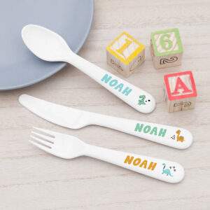 Personalised Kids Cute Dinosaur Cutlery Set - Plastic