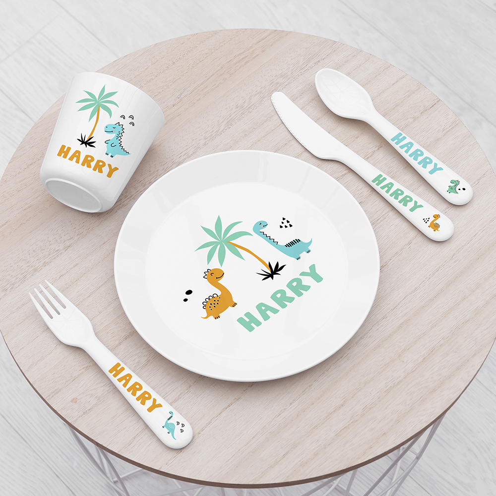 Personalised Kids Cute Dinosaur Plastic Dining Set