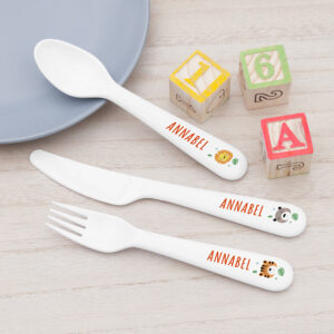 Personalised Kids Jungle Animal Cutlery Set - Plastic