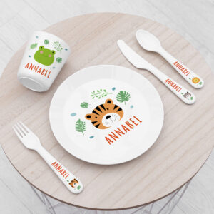Personalised Kids Jungle Animal Plastic Dining Set