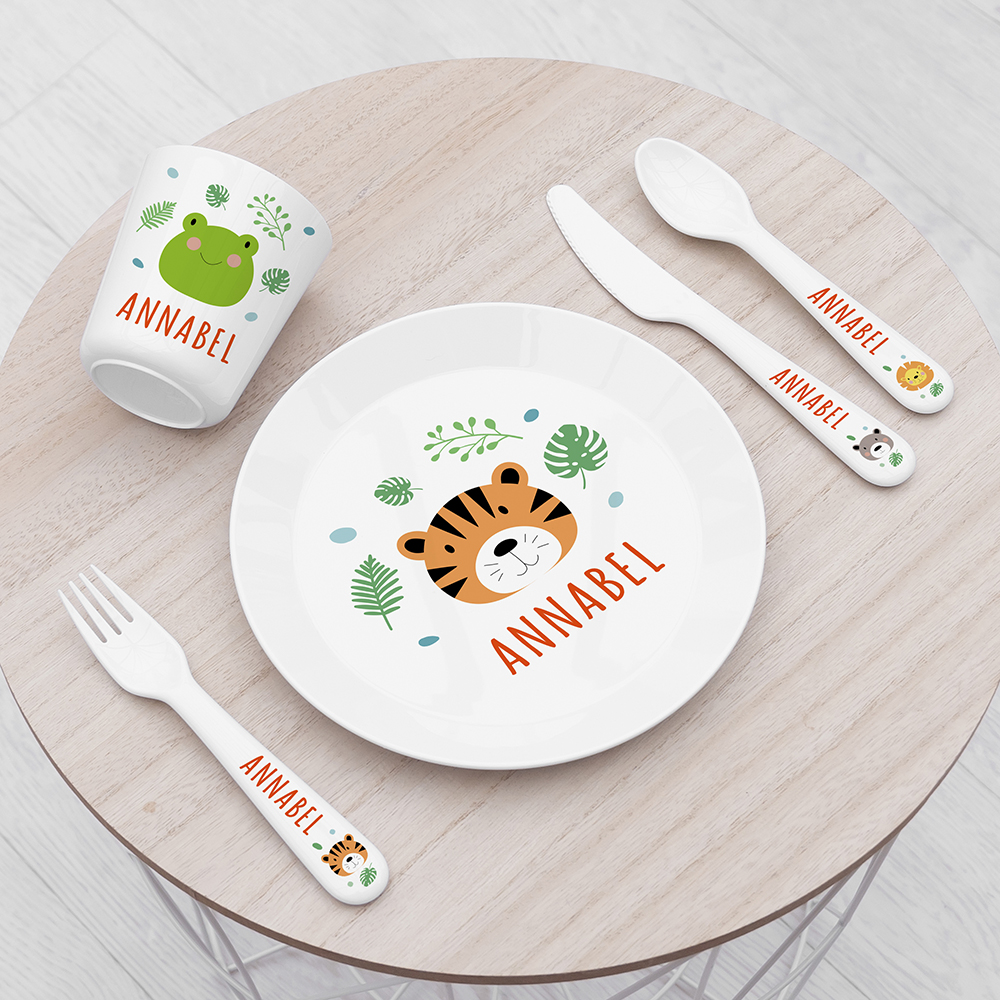 Personalised Kids Jungle Animal Plastic Dining Set