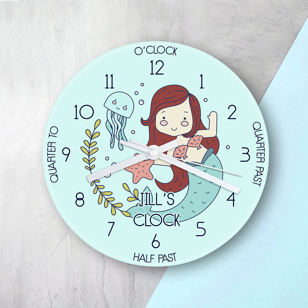 Personalised Kids Mermaid Glass Clock