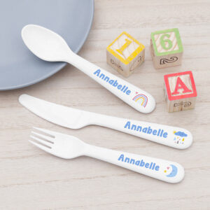 Personalised Kids Pastel Sky Cutlery Set - Plastic