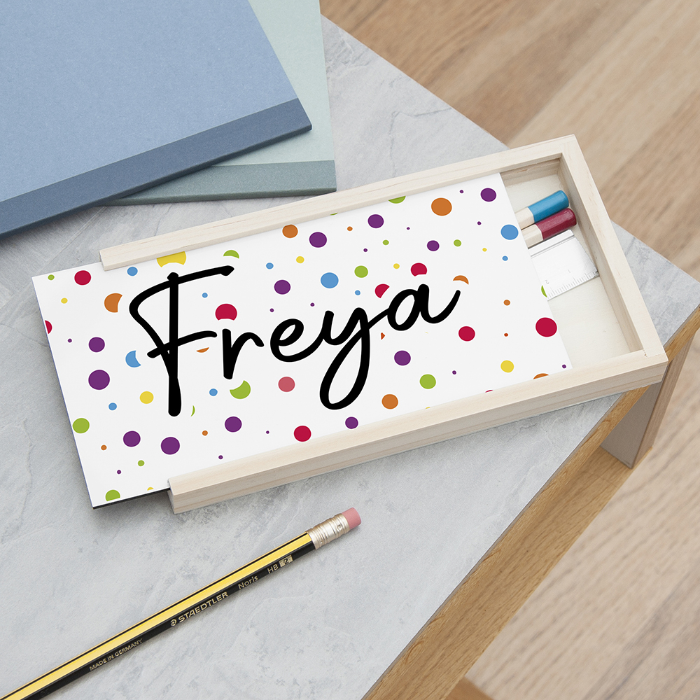 Personalised Kids Polka Dot Pencil Box