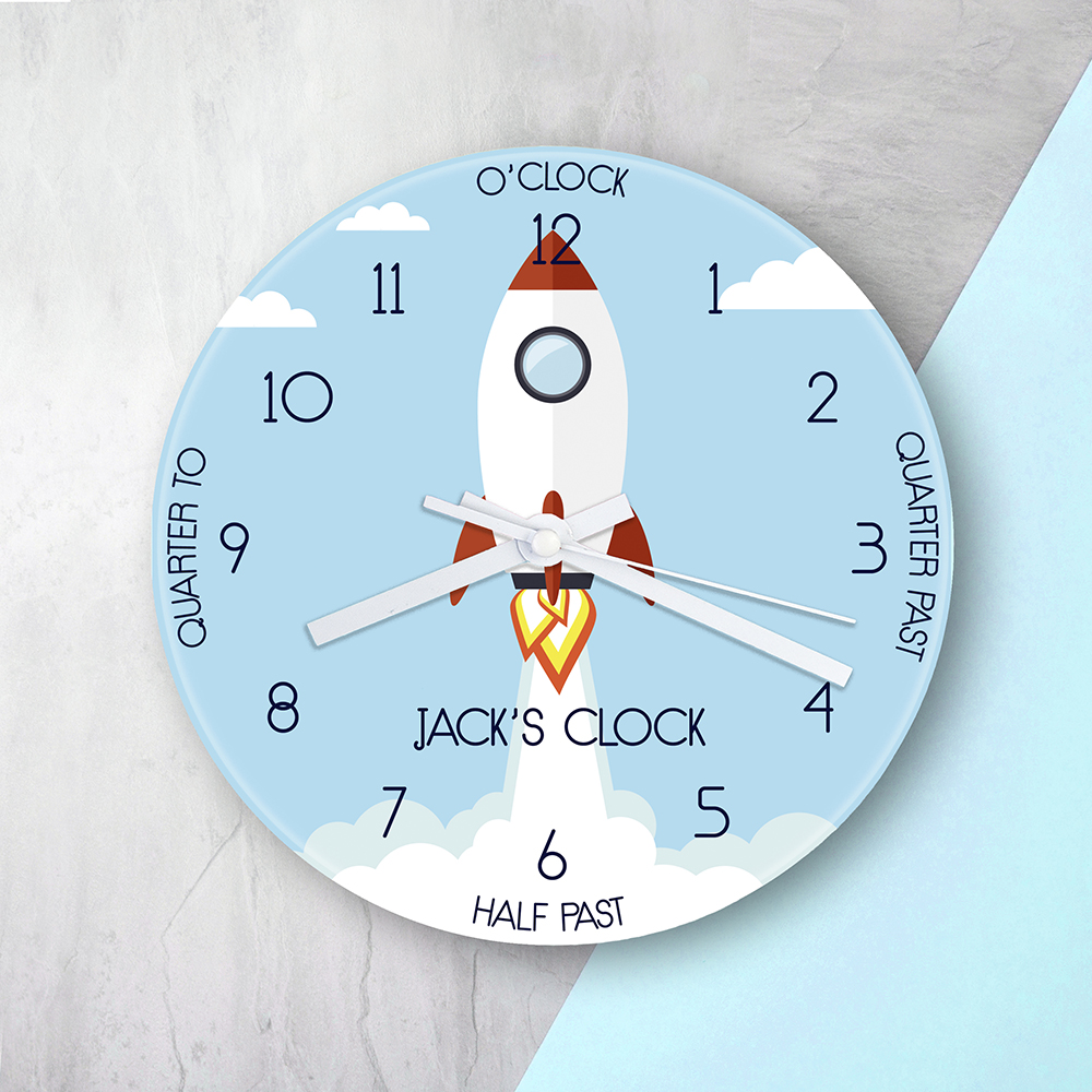 Personalised Kids Rocket Glass Clock Personalised Kids Rocket Glass Clock