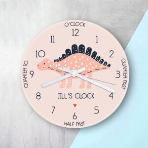 Personalised Kids Stegosaurus Glass Clock Personalised Kids Stegosaurus Glass Clock