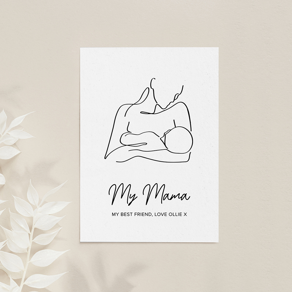 Personalised Line Art New Mum and Baby Feeding Print Personalised Line Art New Mum and Baby Feeding Print